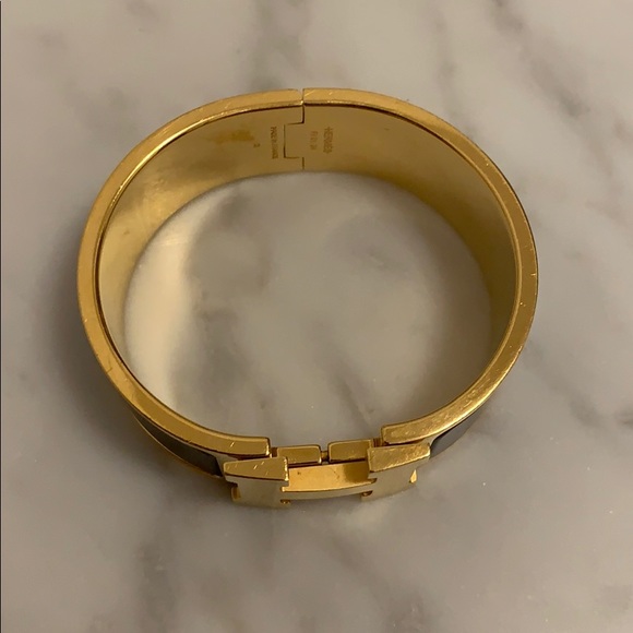 Hermès Clic Clac Wide Black and Gold Bangle PM - Picture 2 of 7